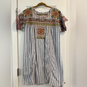 Johnny Was Blue and White Pleated Sundress